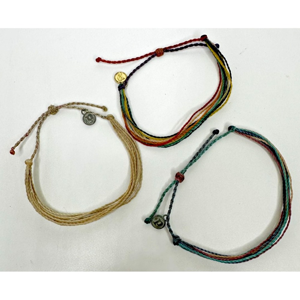 Pura Vida Adjustable Rope Bracelets Rainbow Multicolor Cream Set 3